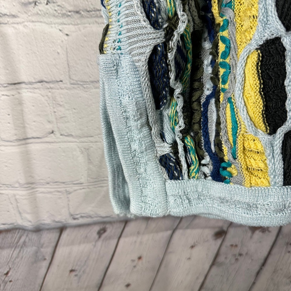 Coogi Austrailia 3D Knit Sweater Dress Top Blue Yellow Textured Sleeveless - Picture 3 of 14